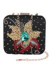 Shop_Nazaakat By Samara Singh_Black Sequins, Embroidery, Beads Floral Motif Clutch _at_Aza_Fashions