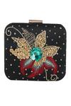 Shop_Nazaakat By Samara Singh_Black Sequins, Embroidery, Beads Floral Motif Clutch 