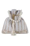 Nazaakat By Samara Singh_Gray Beads, Pearls, Embroidery, Tassels Potli Bag With Handle _at_Aza_Fashions