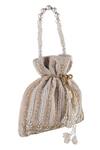 Shop_Nazaakat By Samara Singh_Beige Beads, Pearls, Embroidery, Tassels Potli Bag With Handle_Online_at_Aza_Fashions