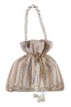 Nazaakat By Samara Singh_Beige Beads, Pearls, Embroidery, Tassels Potli Bag With Handle_at_Aza_Fashions