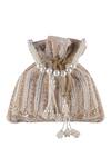 Shop_Nazaakat By Samara Singh_Beige Beads, Pearls, Embroidery, Tassels Potli Bag With Handle_at_Aza_Fashions