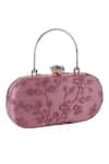 Shop_Nazaakat By Samara Singh_Pink Embroidery, Sequins, Crystals Floral Clutch With Detachable Handle _Online_at_Aza_Fashions