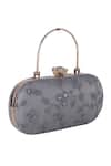 Shop_Nazaakat By Samara Singh_Silver Embroidery, Sequins, Crystals Floral Oval Clutch With Handle _Online_at_Aza_Fashions
