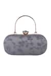 Shop_Nazaakat By Samara Singh_Silver Embroidery, Sequins, Crystals Floral Oval Clutch With Handle _at_Aza_Fashions