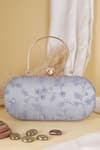 Buy_Nazaakat By Samara Singh_Silver Embroidery, Sequins, Crystals Floral Oval Clutch With Handle _at_Aza_Fashions