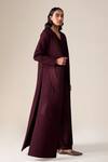Shop_Ampm_Burgundy Shantoon Embroidery V-neck Raziya Quilted Pattern Abaya Kaftan _Online_at_Aza_Fashions