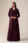 Buy_Ampm_Burgundy Shantoon Embroidery V-neck Raziya Quilted Pattern Abaya Kaftan _at_Aza_Fashions