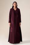 Shop_Ampm_Burgundy Shantoon Embroidery V-neck Raziya Quilted Pattern Abaya Kaftan _at_Aza_Fashions
