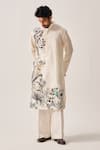 Buy_Wabi Sabi By Anshum-Ritesh_Ivory Chanderi Monochrome Garden Bird And Floral Print Kurta Set _at_Aza_Fashions
