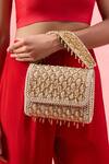 Buy_The Purple Sack_Beige Beads, Sequins Beaded Lattice Pattern Clutch  _at_Aza_Fashions