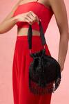 The Purple Sack_Black Beads, Tassels Beaded Fringe Drawstring Potli Bag _at_Aza_Fashions