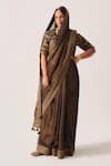 Buy_Wabi Sabi By Anshum-Ritesh_Brown Chanderi, Tissue Embroidery, Zari, Tassels Ferdous Woven Saree And Blouse _at_Aza_Fashions