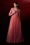 Buy_Aanchal Vijaywargi_Pink Net, Chanderi Piping, Embroidery, Cut Work Dusty Rose Gown With Jacket _Online_at_Aza_Fashions