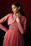 Shop_Aanchal Vijaywargi_Pink Net, Chanderi Piping, Embroidery, Cut Work Dusty Rose Gown With Jacket _Online_at_Aza_Fashions
