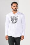 Buy_Kalpana Naik_White Cotton Embroidery Blue Eyed Jaguar Motif Hand Shirt _at_Aza_Fashions