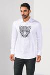 Buy_Kalpana Naik_White Cotton Embroidery Blue Eyed Jaguar Motif Hand Shirt _Online_at_Aza_Fashions