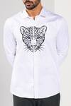 Shop_Kalpana Naik_White Cotton Embroidery Blue Eyed Jaguar Motif Hand Shirt _Online_at_Aza_Fashions