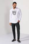 Shop_Kalpana Naik_White Cotton Embroidery Blue Eyed Jaguar Motif Hand Shirt 