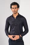 Buy_Kalpana Naik_Black , Satin Embroidery Eagle Pride Hand Shirt _at_Aza_Fashions