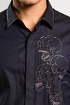 Kalpana Naik_Black Cotton Embroidery Three Grins Skull Motif And Dabka Shirt _at_Aza_Fashions