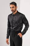 Shop_Kalpana Naik_Black Cotton Pintuck Detail Giza Shirt _at_Aza_Fashions