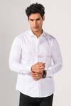 Kalpana Naik_White Cotton Pintuck Detail Metallic Strip Stretch Shirt _Online_at_Aza_Fashions