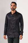 Buy_Kalpana Naik_Black Cotton Embroidery Geometric Panel Thread And Cutdana Shirt _at_Aza_Fashions