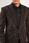 Buy_Kalpana Naik_Brown Crepe Embroidery, Stones, Metallic Geometric Tuxedo Blazer And Trouser Set 