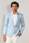 Buy_Kalpana Naik_Sky Blue Crepe Embroidery Ice Pintuck Tuxedo Blazer And Trouser Set _Online_at_Aza_Fashions