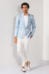 Buy_Kalpana Naik_Sky Blue Crepe Embroidery Ice Pintuck Tuxedo Blazer And Trouser Set _at_Aza_Fashions