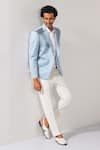 Kalpana Naik_Sky Blue Crepe Embroidery Ice Pintuck Tuxedo Blazer And Trouser Set _at_Aza_Fashions