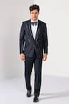 Kalpana Naik_Navy Crepe Embroidery Midnight Stripes Tuxedo Blazer And Trouser Set _at_Aza_Fashions