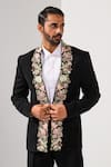 Kalpana Naik_Black Crepe Embroidery Blooming Beauty Tuxedo Blazer And Trouser _Online_at_Aza_Fashions