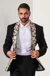 Kalpana Naik_Black Crepe Embroidery Blooming Beauty Tuxedo Blazer And Trouser _at_Aza_Fashions
