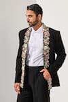 Shop_Kalpana Naik_Black Crepe Embroidery Blooming Beauty Tuxedo Blazer And Trouser 