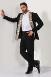 Buy_Kalpana Naik_Black Crepe Embroidery Blooming Beauty Tuxedo Blazer And Trouser _at_Aza_Fashions