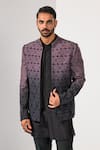 Kalpana Naik_Black Bemberg, Silk, Cotton Embroidery Midnight Mauve Ombre Bandhgala Set _at_Aza_Fashions