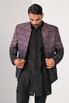 Buy_Kalpana Naik_Black Bemberg, Silk, Cotton Embroidery Midnight Mauve Ombre Bandhgala Set 
