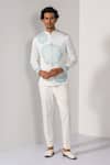 Buy_Kalpana Naik_Off White Satin Embroidery Mist Line Bandhgala And Trouser Set _Online_at_Aza_Fashions