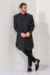 Shop_Kalpana Naik_Black Crepe Embroidery, Stones Majesty French Knot Achkan And Trouser Set _Online_at_Aza_Fashions