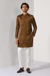 Buy_Kalpana Naik_Brown Satin, Crepe Embroidery Walnut Harmony Achkan Set _Online_at_Aza_Fashions