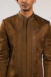 Shop_Kalpana Naik_Brown Satin, Crepe Embroidery Walnut Harmony Achkan Set _Online_at_Aza_Fashions