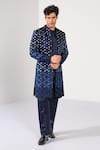 Kalpana Naik Navy Linen, Satin Embroidery, Stones Cobalt Gradient Achkan Set at Aza Fashions Kalpana Naik_Navy Linen, Satin Embroidery, Stones Cobalt Gradient Achkan Set _at_Aza_Fashions