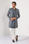 Buy_Kalpana Naik_Gray Linen, Satin, Cotton Embroidery Graphite Waves Achkan Set _Online_at_Aza_Fashions