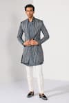 Buy_Kalpana Naik_Gray Linen, Satin, Cotton Embroidery Graphite Waves Achkan Set _at_Aza_Fashions