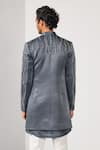 Shop_Kalpana Naik_Gray Linen, Satin, Cotton Embroidery Graphite Waves Achkan Set _at_Aza_Fashions