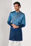 Kalpana Naik_Blue Satin Zari, Stones, Embroidery Ocean Ombre Achkan Set _Online_at_Aza_Fashions