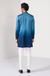 Shop_Kalpana Naik_Blue Satin Zari, Stones, Embroidery Ocean Ombre Achkan Set _at_Aza_Fashions