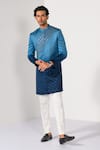 Buy_Kalpana Naik_Blue Satin Zari, Stones, Embroidery Ocean Ombre Achkan Set _at_Aza_Fashions